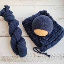 Navy Blue soft newborn Bonnet, Wrap,Blanket. Newborn photo props