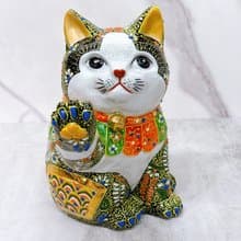 【開運招財】日本九谷燒招財貓 |  黑盛小紋 6.5號