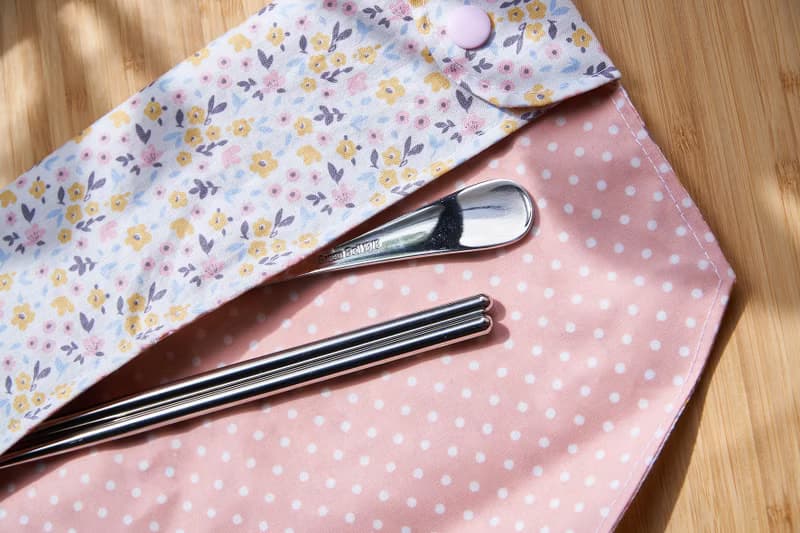 粉黃小花 防水餐具收納袋