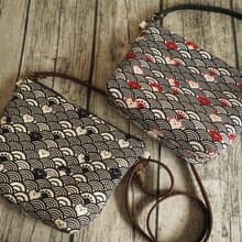 手工縫製 和風波浪躲貓貓圖案 托特側肩包帆布手袋化妝包