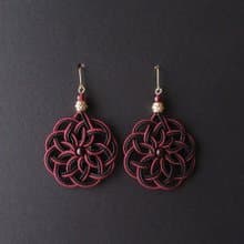 雙顆石榴石 手作水引耳環 曼荼羅結