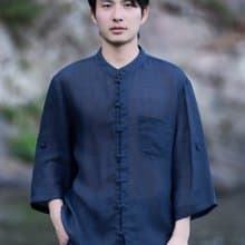 新中式復古 立領100%苧麻盤扣襯衫