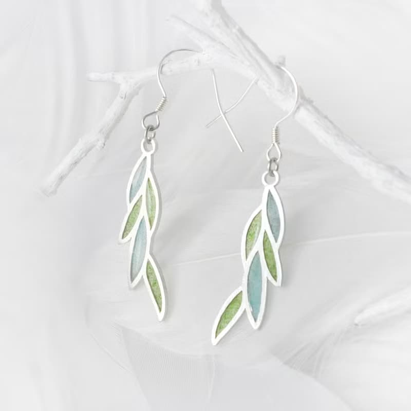 柳色新 / 925純銀空窗琺瑯耳飾-給她的禮物