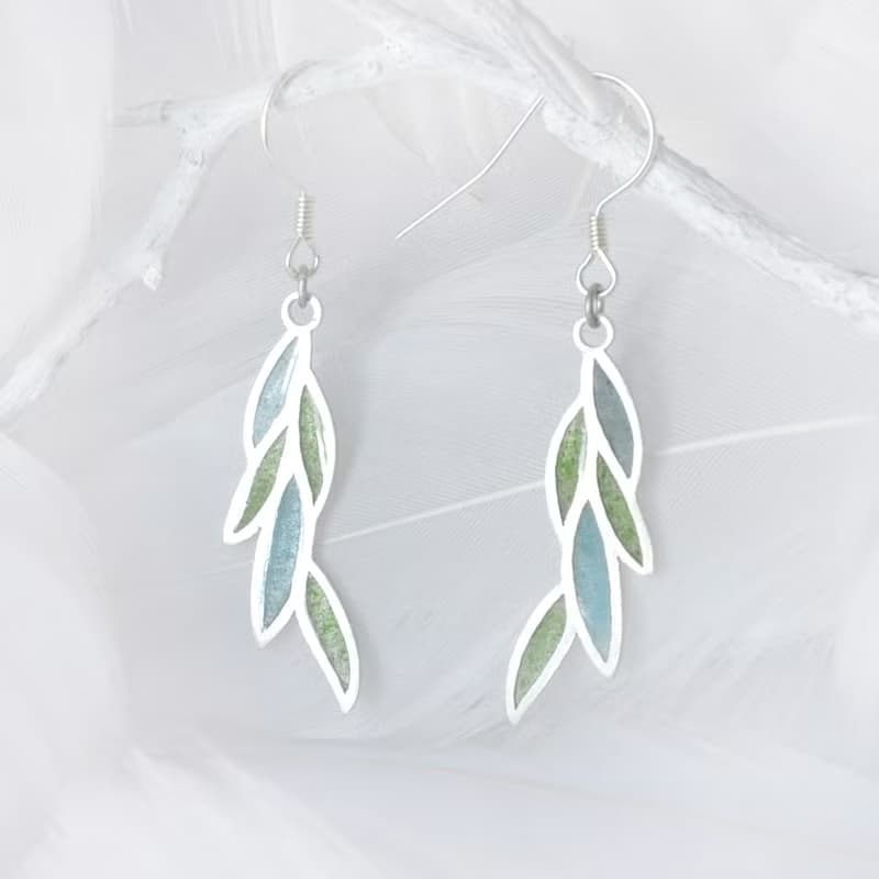 柳色新 / 925純銀空窗琺瑯耳飾-給她的禮物