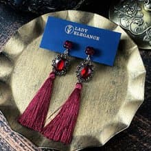 米蘭伸展台 老件紅水晶寶石流蘇耳環