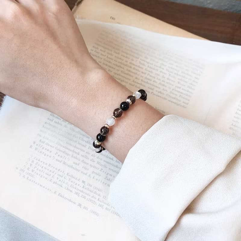 茶晶 黑曜石 月光石 手鍊 礦石水晶