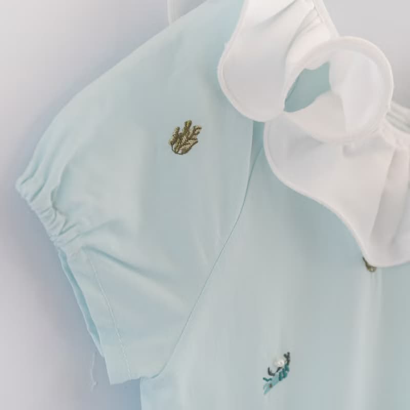 波浪花領漸層紗裙-藍