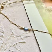 橢圓藍晶石和淡水珍珠手鍊 天然石手鍊 淡水珍珠手鍊 天然石飾品