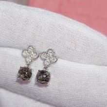 Natural Black Rutilated Quartz SterlingSilver 925 Drop Earrings, Flower earrings