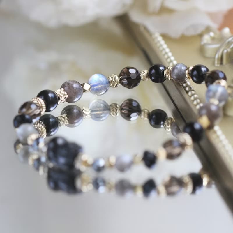金運石貔貅 拉長石 黑曜石 黑骨幹太陽石 水晶手鍊 健康避邪招財