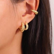 s925銀歐美風 時尚簡約經典牛角扭紋耳環耳飾 通勤耳環 禮物交換