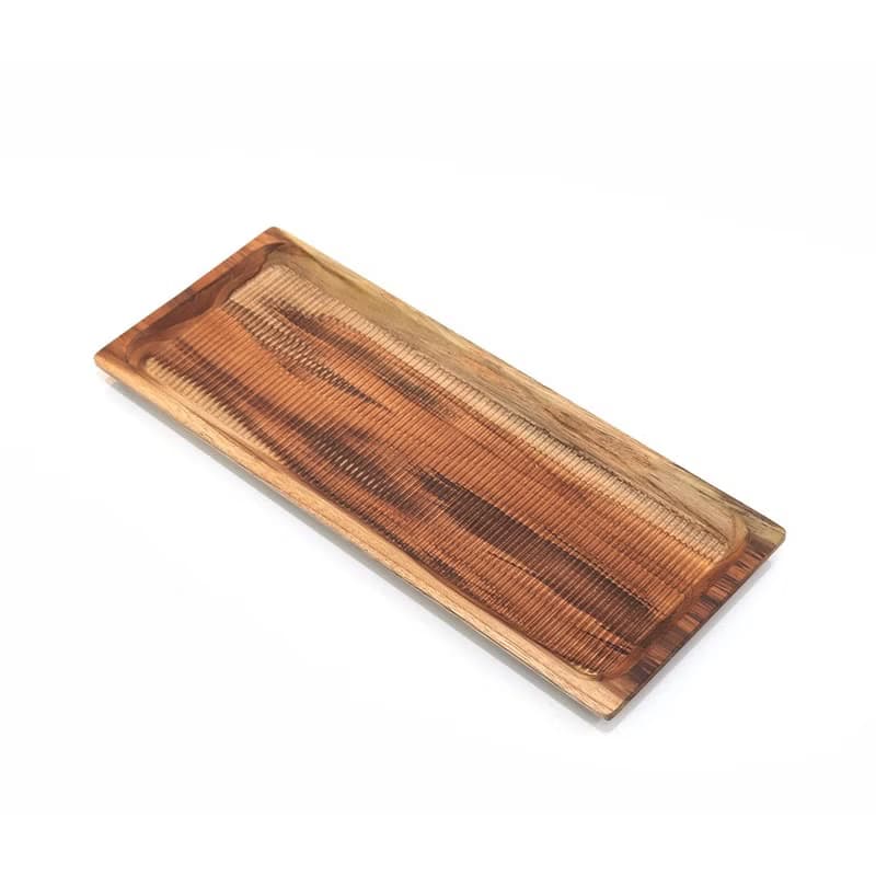 天然柚木餐盤-條紋款 33cm│不上漆原木製長型托盤 露營野餐