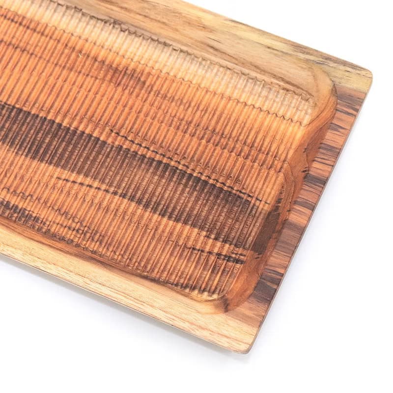 天然柚木餐盤-條紋款 33cm│不上漆原木製長型托盤 露營野餐