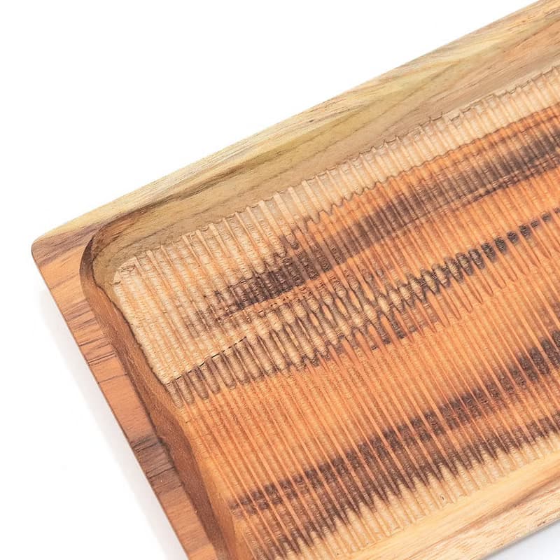 天然柚木餐盤-條紋款 33cm│不上漆原木製長型托盤 露營野餐