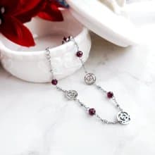 玫瑰晨語 。石榴石玫瑰花白鋼手鍊