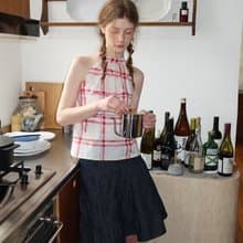 淺春系女孩 復古手繪格子無袖背心