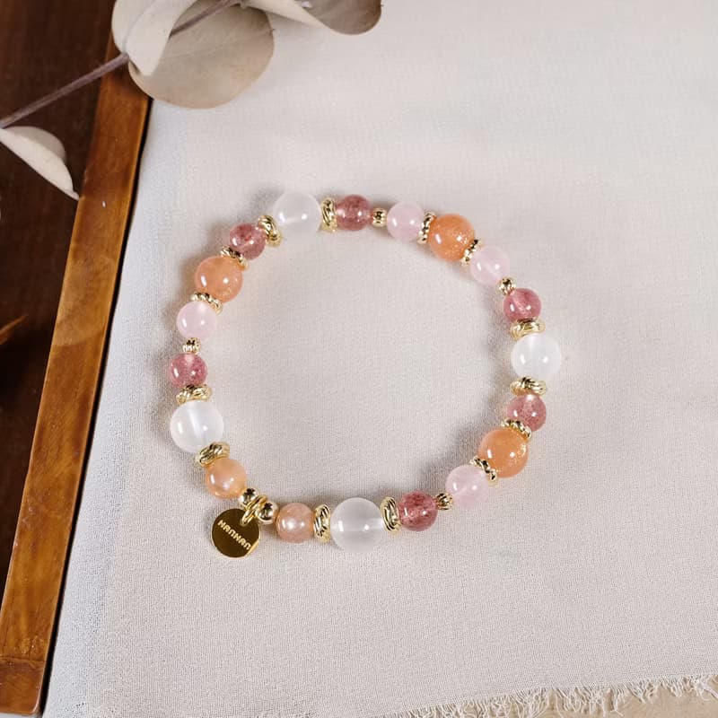 橙月光 粉晶 草莓晶 奶白晶 手鍊 天然礦石水晶