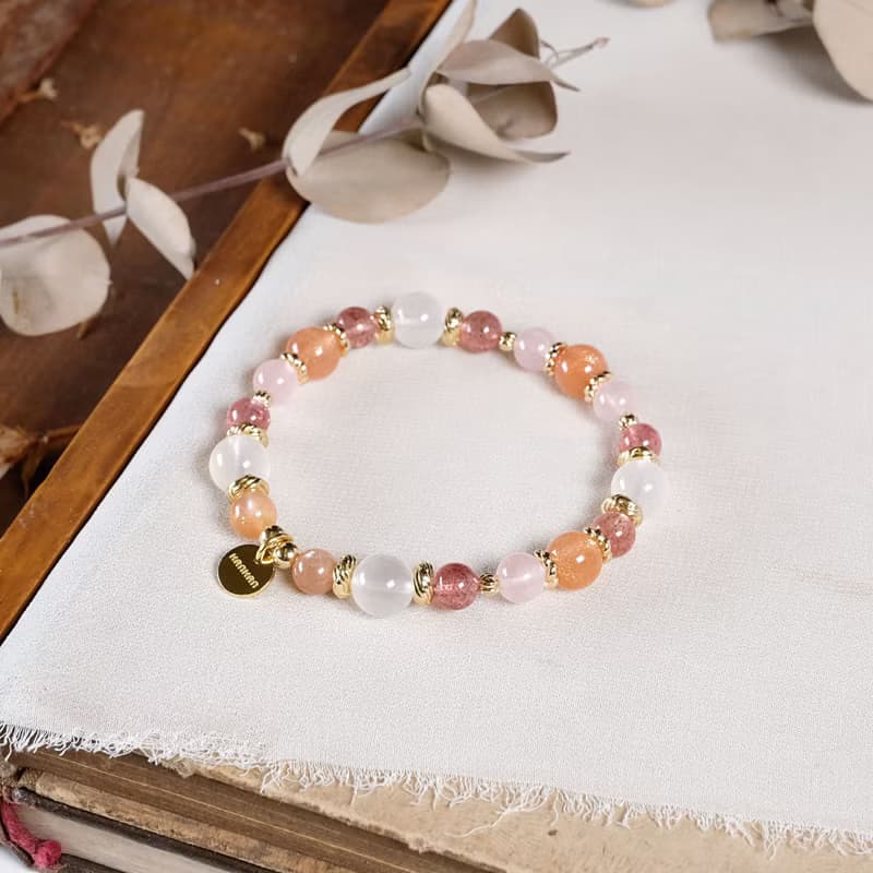 橙月光 粉晶 草莓晶 奶白晶 手鍊 天然礦石水晶