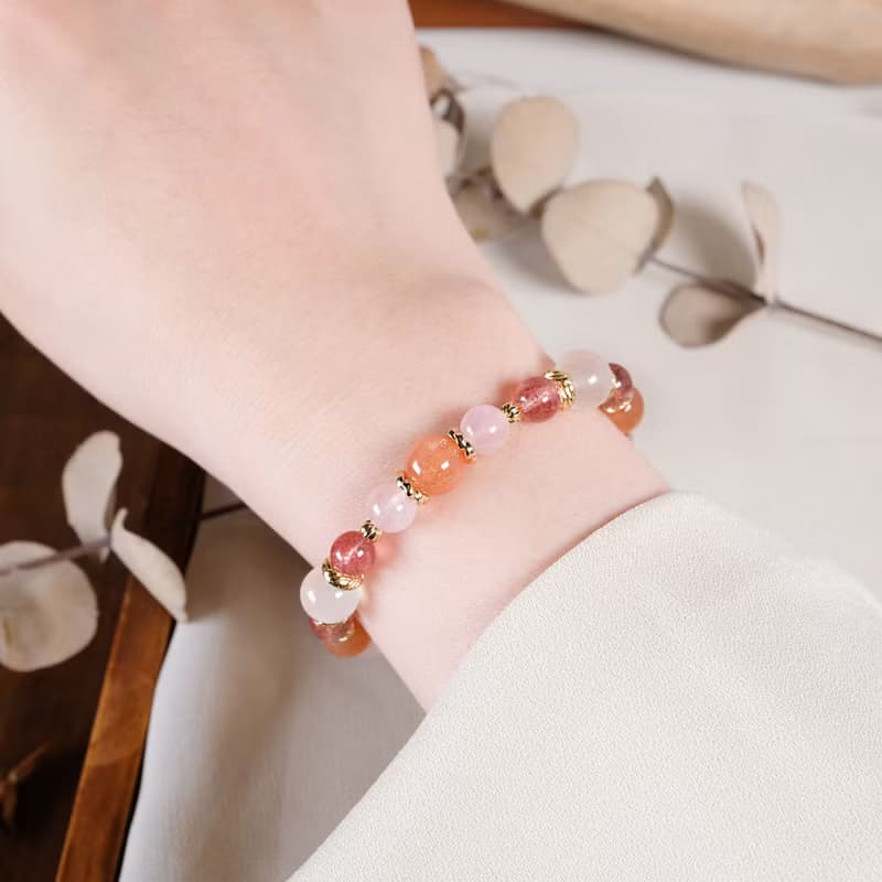 橙月光 粉晶 草莓晶 奶白晶 手鍊 天然礦石水晶