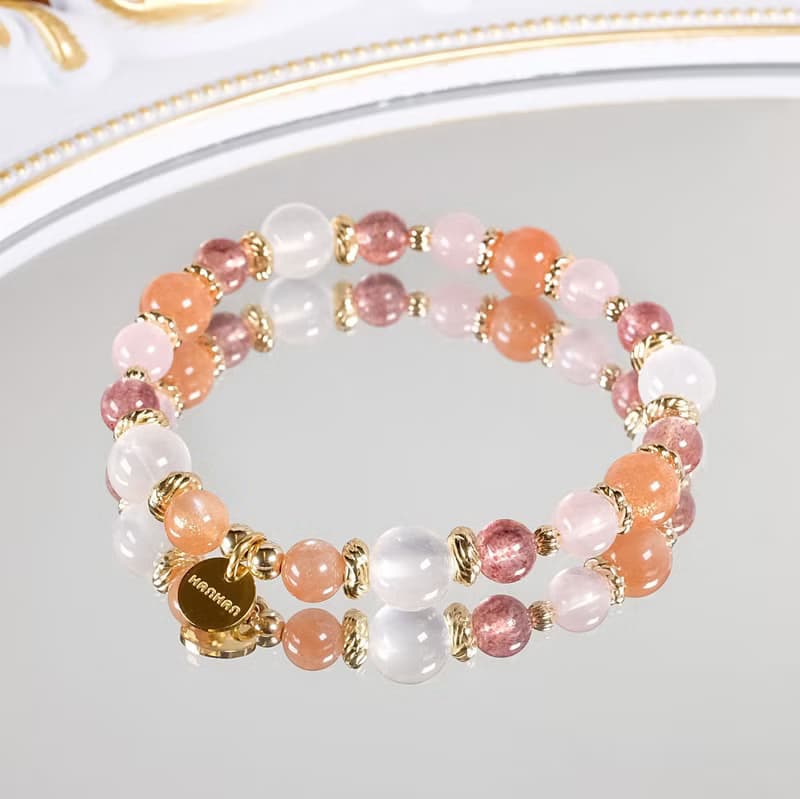 橙月光 粉晶 草莓晶 奶白晶 手鍊 天然礦石水晶