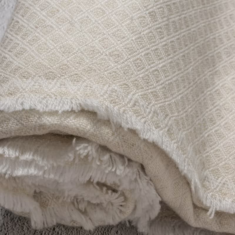 【毯子】喀什米爾羊毛大毯子/披肩 鑽石紋米白色 柔軟保暖