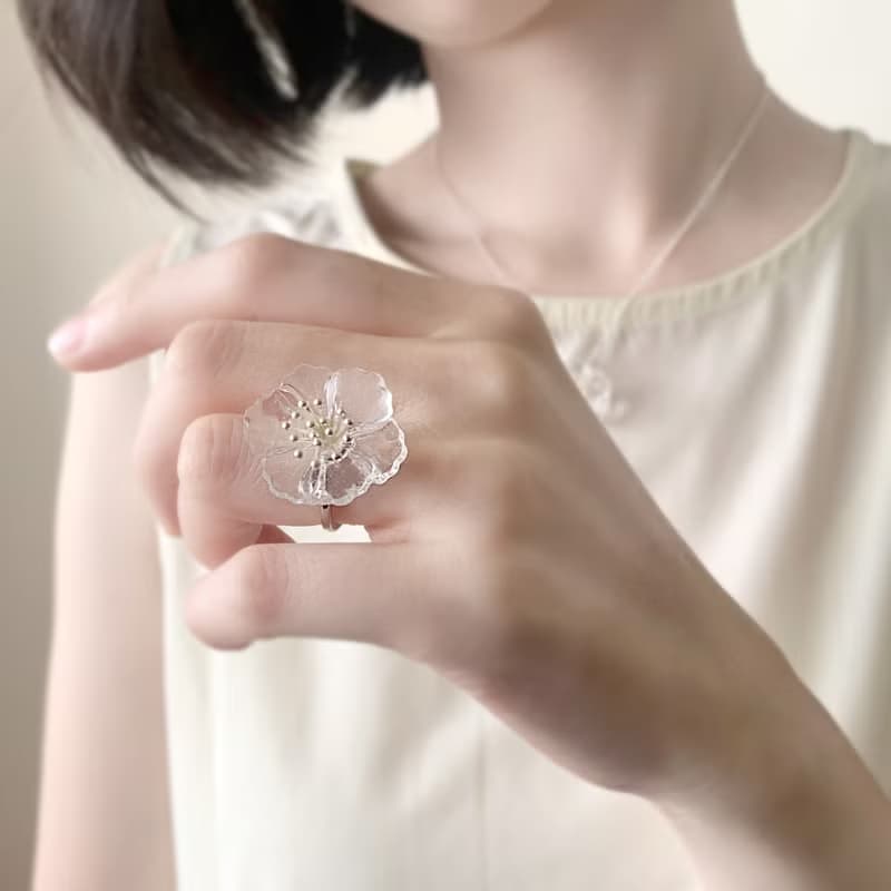 罌粟花 項鍊 戒指 樹脂 教師節 透明 銀飾 禮盒 禮物 生日 情人節