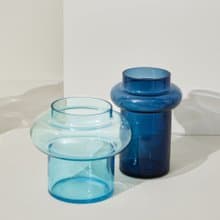 【Hübsch】－951402 亮藍色雙層玻璃花瓶 花器 插花七夕