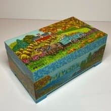 Box Autumn Season, storage wooden interior decor, nature painting, home office