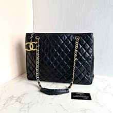 絕版中古包 Chanel 黑色經典托特包 單肩包 側背包 古董包 復古包