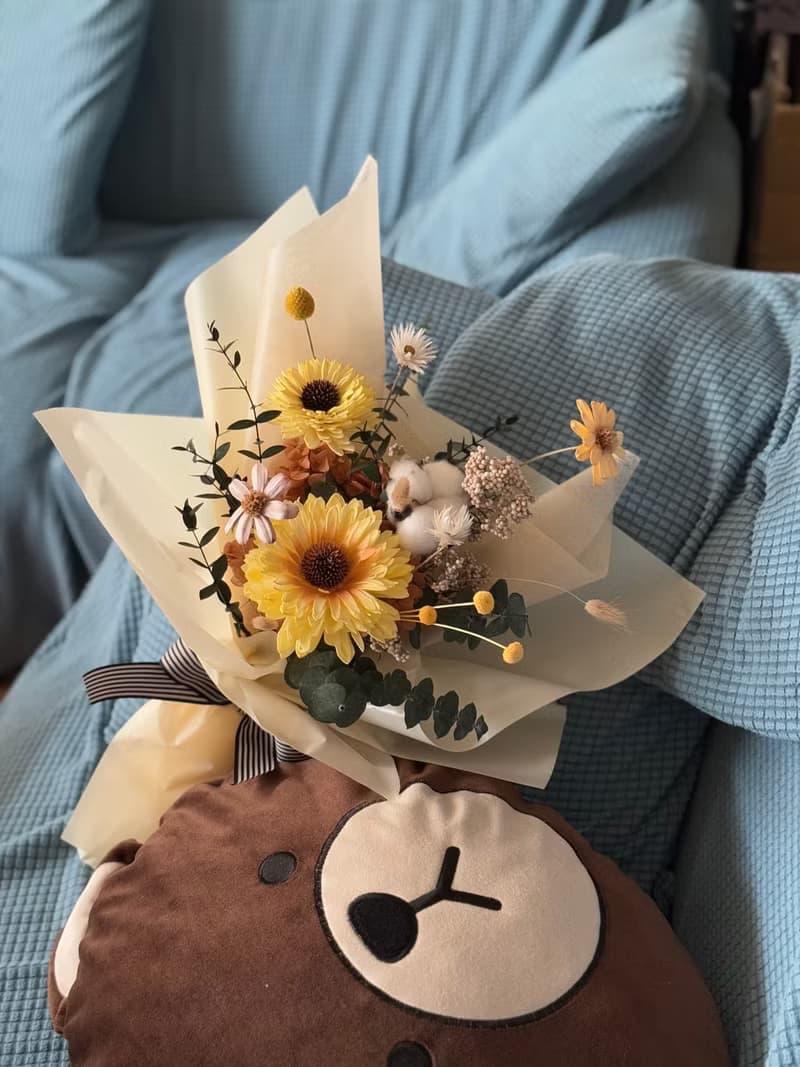 索拉向日葵+永生花 乾燥畢業花束