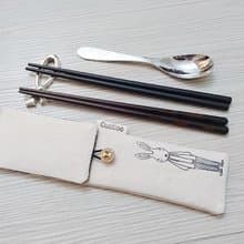 環保餐具收納袋 筷子袋 組合筷專用 雙層筷袋 手繪兔子先生款