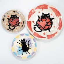 Playful Black Cat Trinket Dishes Kitty's Love Decorative Trays Handmade Pottery