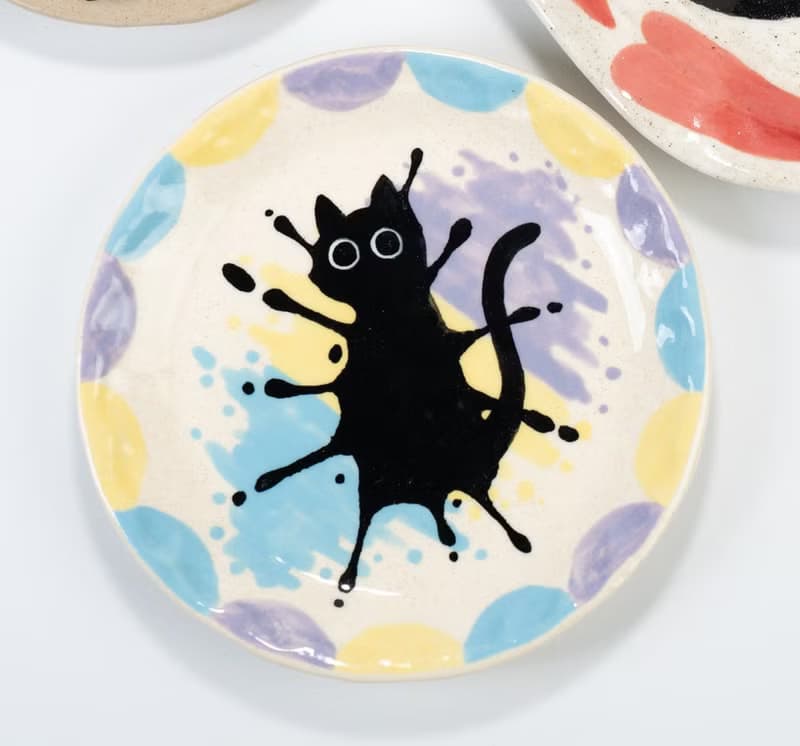 Playful Black Cat Trinket Dishes Kitty's Love Decorative Trays Handmade Pottery