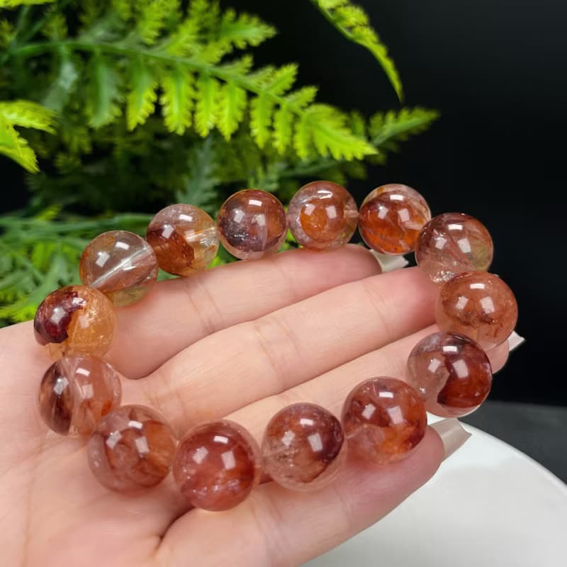 高品質鴆羽幽靈水晶手串15mm冰透閃片大顆粒圓珠紅膠花女催財旺宅