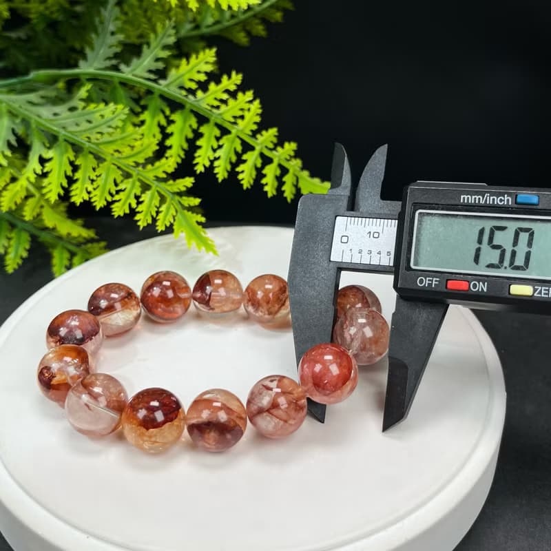 高品質鴆羽幽靈水晶手串15mm冰透閃片大顆粒圓珠紅膠花女催財旺宅