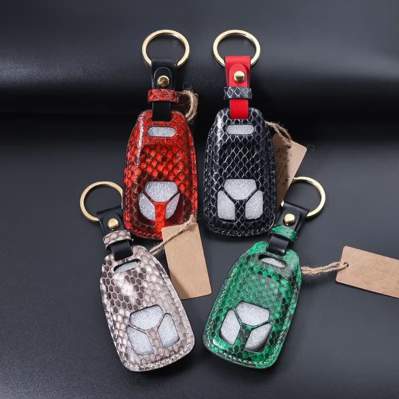 【瘋匠高端訂制】汽車鑰匙套包 For Audi奧迪 進口芒蛇眼鏡蛇魚皮