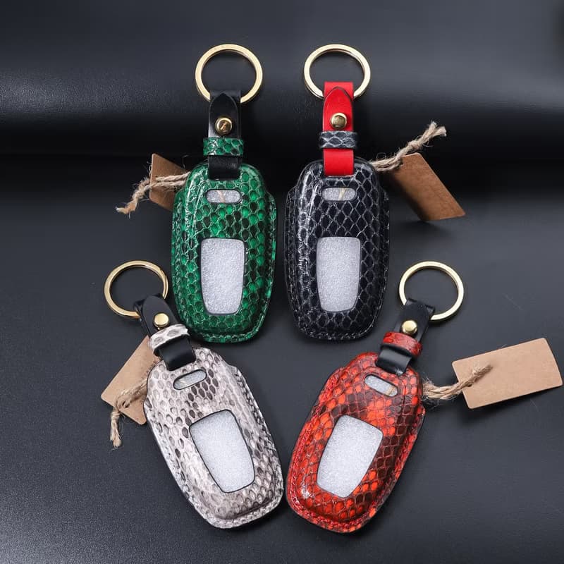 【瘋匠高端訂制】汽車鑰匙套包 For Audi奧迪 進口芒蛇眼鏡蛇魚皮