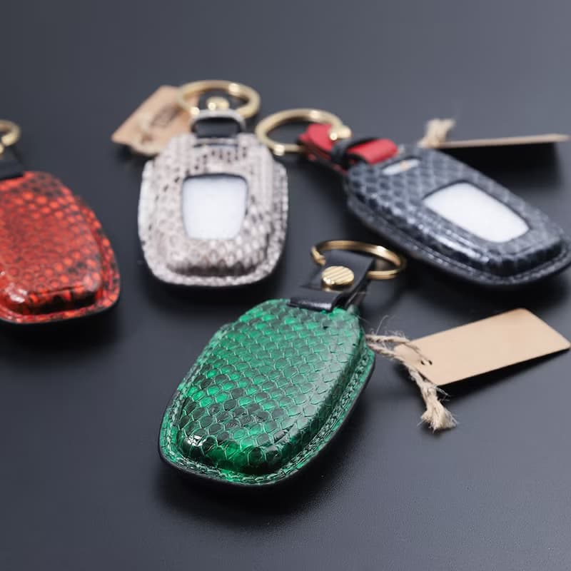 【瘋匠高端訂制】汽車鑰匙套包 For Audi奧迪 進口芒蛇眼鏡蛇魚皮