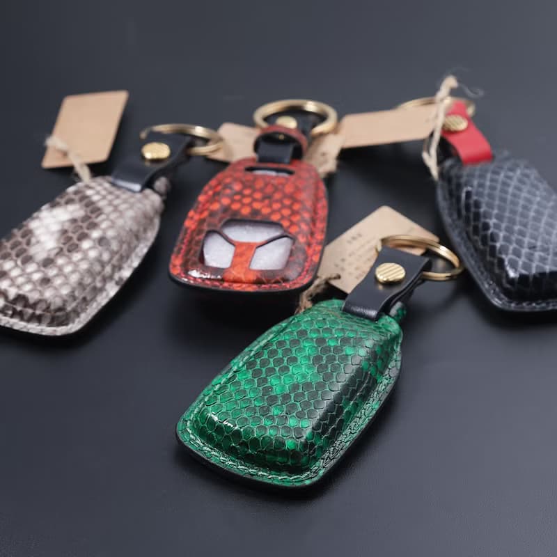 【瘋匠高端訂制】汽車鑰匙套包 For Audi奧迪 進口芒蛇眼鏡蛇魚皮
