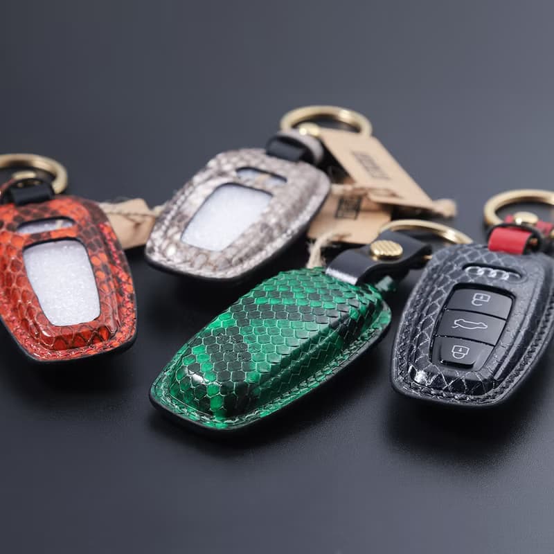 【瘋匠高端訂制】汽車鑰匙套包 For Audi奧迪 進口芒蛇眼鏡蛇魚皮