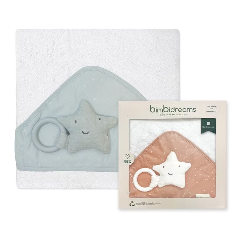 【Bimbidreams】竹纖維連帽浴巾+星星固齒器禮盒 75x75cm /新生兒