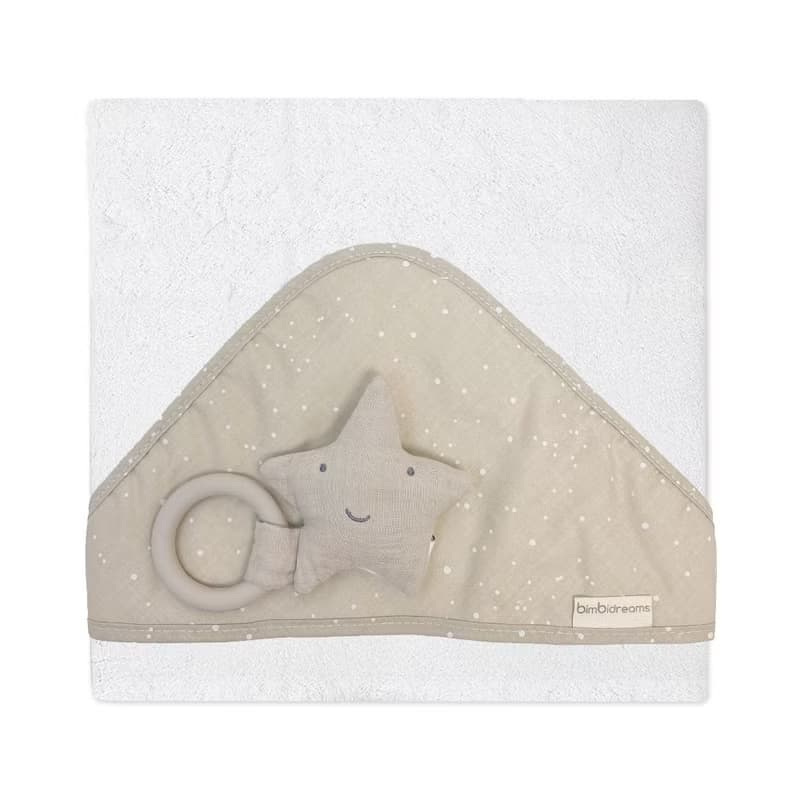 【Bimbidreams】竹纖維連帽浴巾+星星固齒器禮盒 75x75cm /新生兒