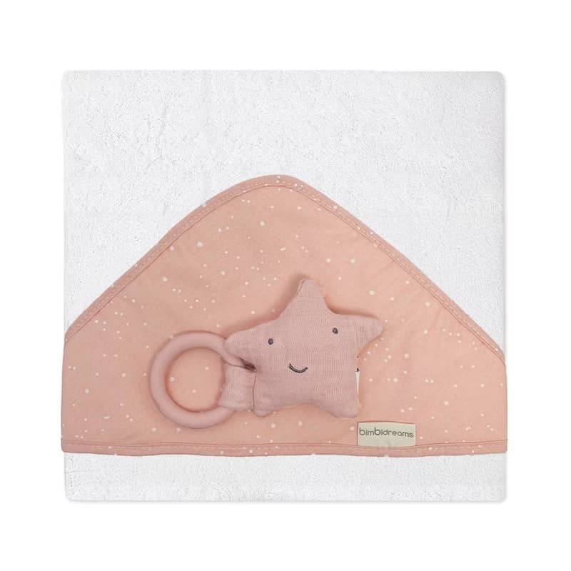 【Bimbidreams】竹纖維連帽浴巾+星星固齒器禮盒 75x75cm /新生兒