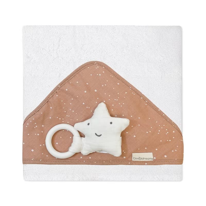【Bimbidreams】竹纖維連帽浴巾+星星固齒器禮盒 75x75cm /新生兒