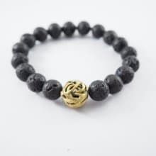 Horn bead 10 mm.Lava stone bracelet in brass ,men jewelry 