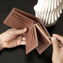 皮夾diy材料包/完成品 三折拉鏈錢包 牛皮短夾散紙袋銀包刻字禮物