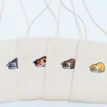 純棉無印風 愛睡覺的貓 手機袋 斜背包