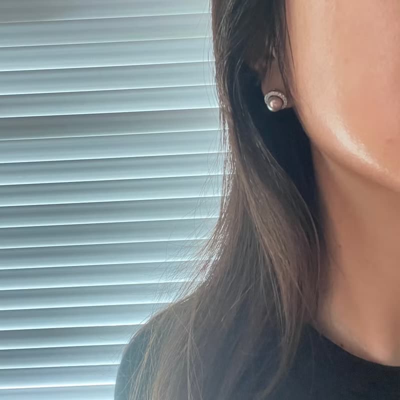 極光滿鑽圓環天然珍珠耳釘