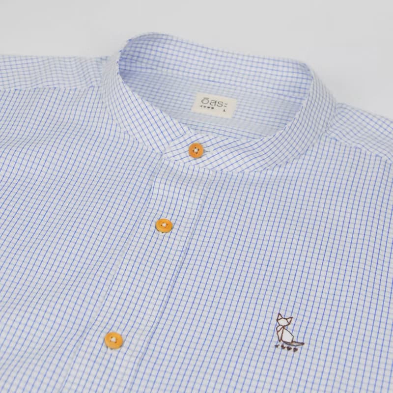 (SIZE XL) CAT // white blue grid // men shirt straight fit