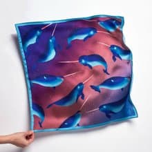 Ocean Silk Satin Scarf (Narwhal), Pure Silk Satin, Square Scarf